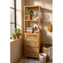 Bambu Tek Kapaklı 3 Raflı Çok Amaçlı Banyo Düzenleyici Organizer Dik Dolap Bej