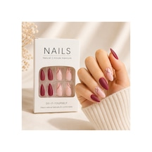 Zelüx - Bordo Pembe Tonlarda - 24 Adet Yapıştırma Tırnak Sanatı Seti Nail Art