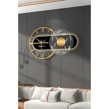 Metaquartz Aksesuar Renessa Exclusive Quartz Mekanizmalı Özel Seri Dekoratif Metal Ahşap Duvar Saati Goldsiyah 40 X 70 0240-keçe-şekilli-48cm