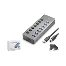 Hadron Hdx7047 Usb 3.0 Anahtarlı Güç Adaptörlü Hub 7 Port 5 Gbps Gri
