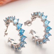 Himarry Gümüş Akuamarin Taşlı Damla Çivili Kadın Küpe 1.50 CM-Gümüş