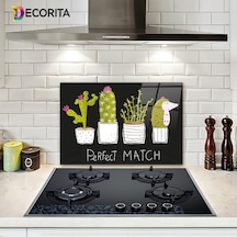 Cam Ocak Arkası Koruyucu | Perfect Match - Siyah Fon |40cm x 60cm