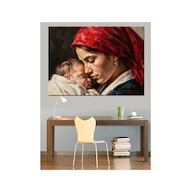 Bebeğine Sarılan Şefkatli Anne Portresi Yağlı Boya Dokulu Kanvas Tablo Canvas Tablosu