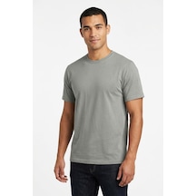 Uki Gri Bisiklet Yaka Basic T-shirt