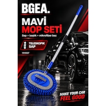 Bgea Mavi Mikrofiber Araç Yıkama Mop Seti Teleskopik Saplı Yay6037