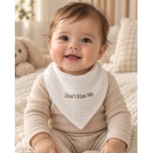 Tly Home & Baby Don T Kiss Me Öpme Beni Nakışlı %100 Pamuk Müslin Bebek Salya Önlüğü Ekru