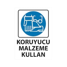 Koruyucu Malzeme Kullan 1 Uyarı Levhası 25 Cm X 35 Cm Sticker Etiket Beyaz - Mavi