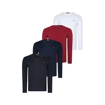 Dörtlü Set T8587 Dewberry V Yaka Erkek Sweatshırt-siyah-lacivert-beyaz-bordo Siyah-lacivert-beyaz-bordo