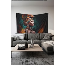 Etnik Zarafetli Kadın Desenli Duvar Halısı Duvar Örtüsü Tapestry Süet Dokulu Kumaş