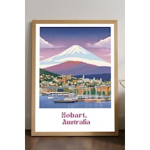 Hobart Doğal Ahşap Çerçeveli Poster, Dekoratif Seyahat Duvar Tablosu