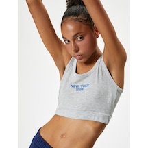 Koton Sporcu Sütyeni Slogan İşlemeli U Yaka Slim Fit Gri Melanj 4sak30225nk Gri Melanj