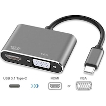 Usb Type-c To Hdmi + Vga Görüntü Çevirici Dönüştürücü 4k Destekli