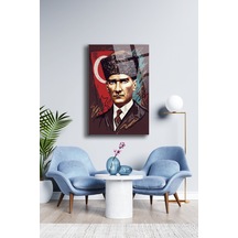 Atatürk Cam Tablo Portre Cam Tablo Duvar Dekoru Atatürk Portresi Kırılmaz Cam Solmaz Baskı 004 Atatürk Temalı Dekoratif Duvar Tablosu, Salon, Ofis Ve Çalışma Alanı Dekoru,