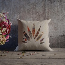 Tüy Desenli Çift Taraflı Dekoratif Kırlent Kılıfı - Çok Renkli