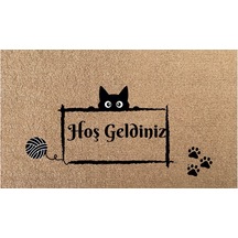 Kaymaz Tabanlı Baskılı Şık Velür Kapı Önü Paspası 45x70 Cm Hasır Görünümlü Diğer