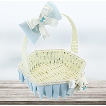 Saplı Altıgen Kumaş Sepet 32 Cm Büyük Boy Mavi