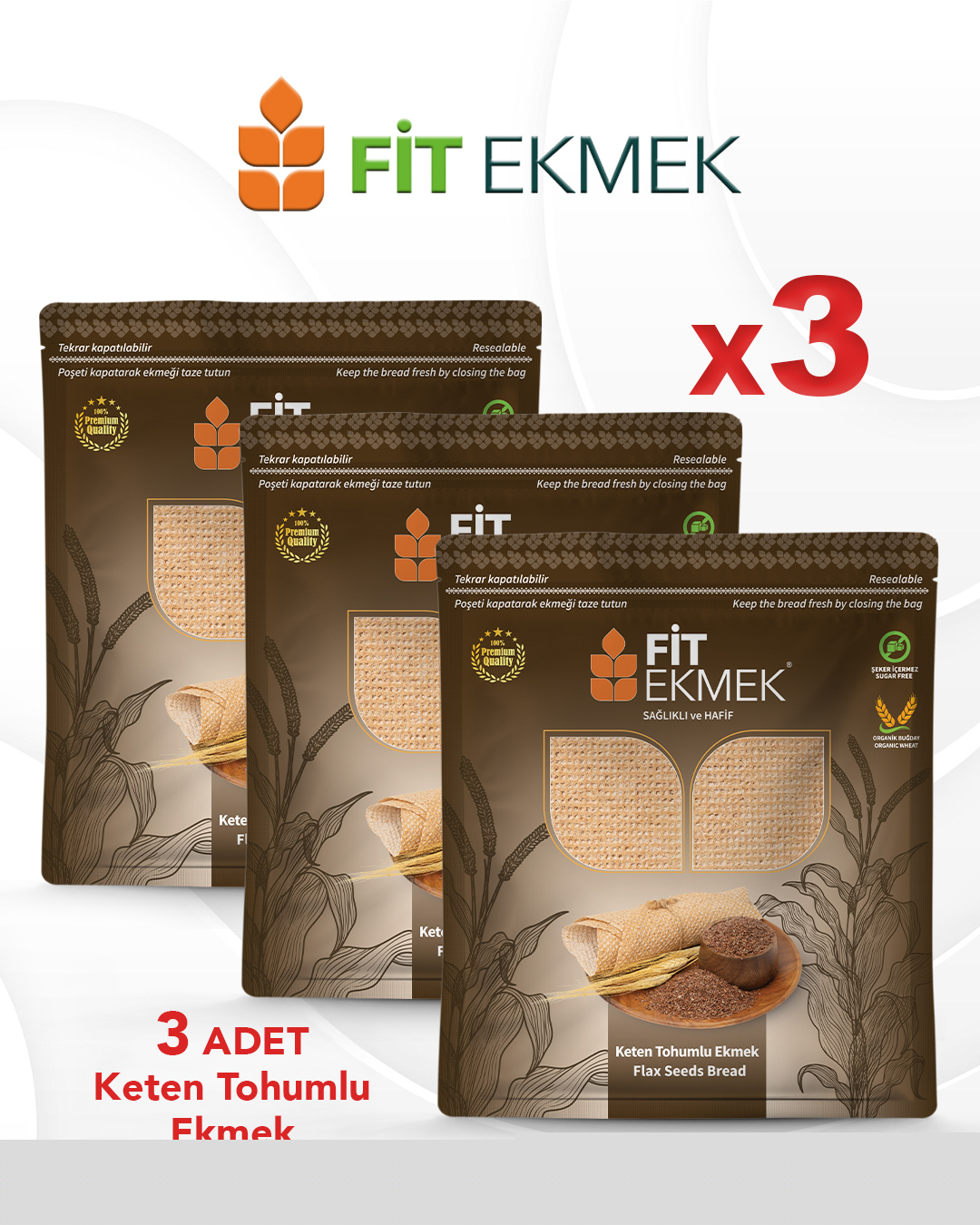 Fit 3'lü Paket Keten Tohumlu Lavaş Ekmeği 300gr