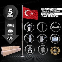 5 Metre İnox 304 Kalite Paslanmaz Krom Çelik Profesyonel Bayrak Direği Standart