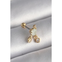 316l Çelik Gold Renk Beyaz Mineli Kalp Sallantı Zirkon Taşlı Tragus Piercing 5886 Çok Renkli