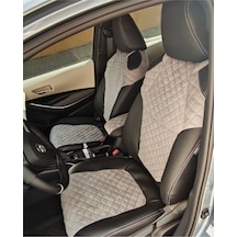Toyota Corolla 2019 2022 Arası Uyumlu Gri Nakışlı Taytüyü Siyah Deri Karışımı Gri Ip