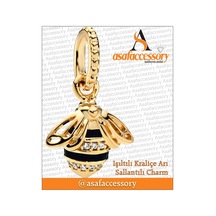 Işıltılı Kraliçe Arı Sallantılı Charm Gümüş