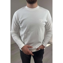 Explode - Erkek Beyaz Bisiklet Yaka Slim Kazak Beyaz