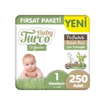 Baby Turco Doğadan 1 Beden Pofuduk Bebek Bezi Fırsat Paketi 50x5 250 Adet 1 Numara