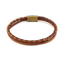 Heritage Brown Pure Braid Kahverengi Örgü Detaylı Erkek Deri Bileklik-1404 Antrasit