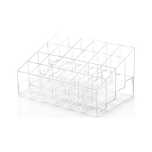 Jeemson 24 Bölmeli Şeffaf Plastik Dudak Ruj Organizatörü - Makyaj Malzemeleri İçin Masüstü Depolama Kutusu Beyaz