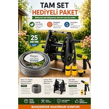 Claber 8921 40m Hortum Makarası + 25m Bahçe Hortumu + 3 Fonksiyonlu Sulama Tabancası, Tam Set