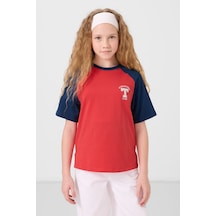Fiesta O Yaka Pamuklu Baskılı Oversize Fit Kız Çocuk T-shirt - 75179 Kırmızı