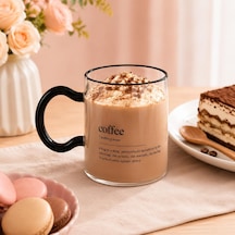 Coffee Yazılı Cam Kupa, Siyah Kulplu Şeffaf Kahve Bardağı, Çay Latte Ve Sıcak Soğuk İçecekler İçin Modern Cam Bardak 6998