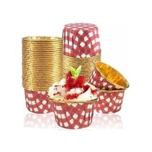 Tr 25'li Kırmızı Gold Ekoseli Kırmızı Pötikare Muffin Kek Kalıbı, Kek Kapsülü Cupcake Kalıbı, Airfryer Uyum Genel