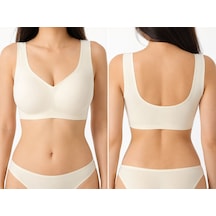 Dikişsiz Lazer Kesim Geniş Askılı Kopçasız Konfor Sütyen Bralette Best Bra Lazer84 Ekru