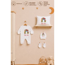 Pia Baby İsme Özel Kız Bebek Tulum %100 Pamuk Organik Baskılı İsimli Bebek Tulumu 35x45 Cm Yastık Kılıfı Bebek Seti 1005ytyx Krem