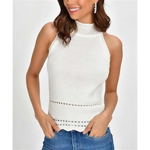 Aqe Fashion Kadın Halter Yaka Dantel Detaylı Bluz Beyaz-Beyaz