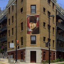 Mavi Gözlü Kalpaklı Gazi Mustafa Kemal Atatürk - Ay Yıldız Poster Cephe Bayrak -200x300cm -2x3metre 1
