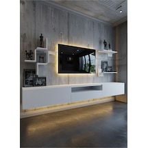 Resital Duvara Monte Ledli 270 Cm Tv Ünitesi Duvar Raflı - Ll6046 Beyaz