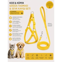 İçi Pedli Reflektörlü Kedi Ve Köpek Göğüs Tasması Sevk Kayışı Seti Xs Beden 120 Cm - Sarı Çok Renkli