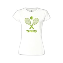 Tenis - Raket Beyaz Kadın Tshirt 001