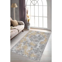 Sarı Damask Desen Kaymaz Tabanlı Dekoratif Halı Al003n11