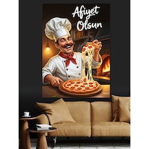 Fırında Pizza Yapan Şef Aşçı Dekoratif Kanvas - Mdf Ahşap Tablo