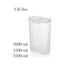 Plastik Saklama Kabı 3'lü Set, 1000-1500-2500 Ml, 2 Açılır Kapaklı Bpa İçermez Şeffaf Bakliyat Kuru Gıda