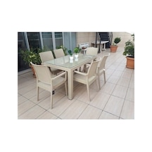 80x140 Camlı Masa 6 Sandalye Rattan Takım Çöl Beji Cappuccıno - 5095710 Cappuccıno