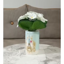 Vazoda Beyaz Yapay Çiçek Dekoratif Romantik Yeşil Model Vazo Dahil 7 x 7 x 16 CM