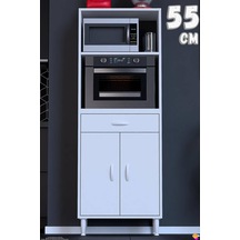 Vio 55 Cm Fırın Ve Mikrodalga Dolabı Çekmeceli Kapaklı Çok Amaçlı Mutfak Dolabı Beyaz