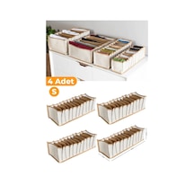 Serstil 4 Adet - 11 Gözlü Çekmece Içi Bej Çizgili Düzenleyici Organizer - Small - 11 X 41 X 12 Cm Bej-s