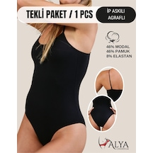 Alya Underwear Kadın Ip Askılı Çıtçıtlı Body, Modal - Pamuk Karışımlı, Kancalı , Tekli Paket, Beyaz SIYAH