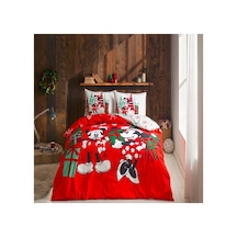 Disney Minnie&mickey Christmas Pamuk Çift Kişilik Nevresim Takımı Kırmızı