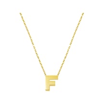 F Harfi Taşsız Minimal Harf Kolye 14 Ayar Altın